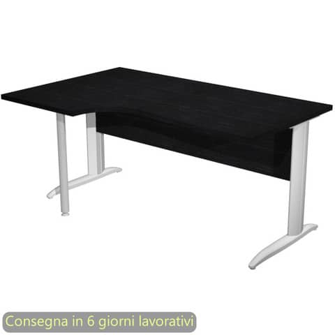 Scrivania penisola sx nero ven. frassino 160×60/80/100xH.72 cm gamba a L metallo grigio – Presto Compact- 009K211/8/AA