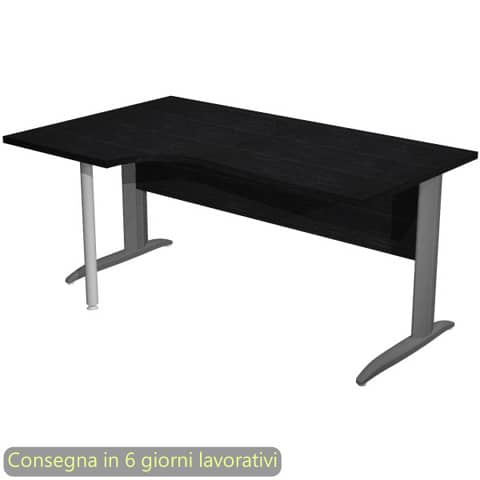 Scrivania penisola sx nero ven. frassino 160×60/80/100xH.72 cm gamba a L metallo antracite – Presto Compact 009K211/8/AF