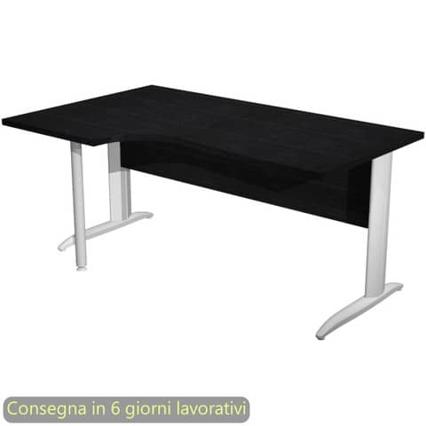 Scrivania penisola sx nero ven. frassino 160×60/80/100xH.72 cm gamba a L metallo bianco – Presto Compact – 009K211/8/AN