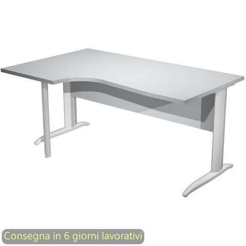 Scrivania penisola sinistra piano grigio 160×60/80/100xH.72 cm gamba a L metallo grigio – Presto Compact – 009K211/9/AA