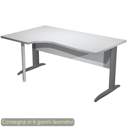 Scrivania penisola sinistra piano grigio 160×60/80/100xH.72 cm gamba a L metallo antracite – Presto Compact 009K211/9/AF