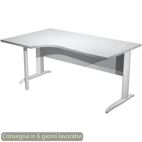 Scrivania penisola sinistra piano grigio 160×60/80/100xH.72 cm gamba a L metallo bianco – Presto Compact – 009K211/9/AN