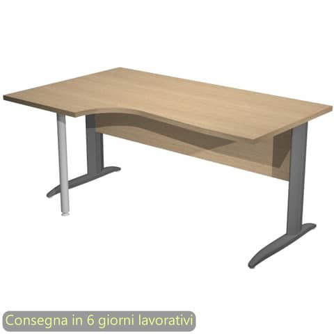 Scrivania penisola sinistra piano rovere 160×60/80/100xH.72 cm gamba a L metallo antracite – Presto Compact 009K211/C/AF