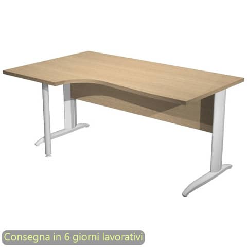 Scrivania penisola sinistra piano rovere 160×60/80/100xH.72 cm gamba a L metallo bianco – Presto Compact – 009K211/C/AN