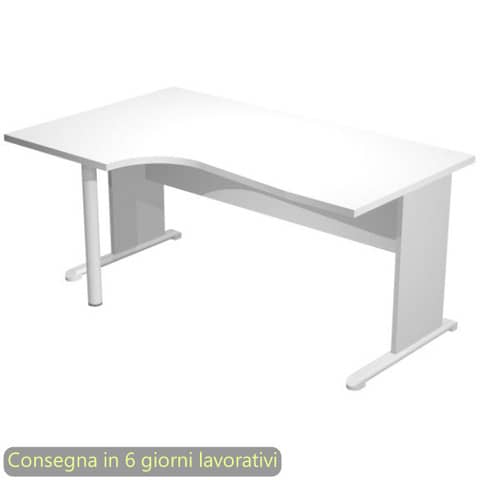 Scrivania penisola sinistra piano bianco 160×60/80/100xH.72 cm gamba a pannello grigia e piede metallico Presto Compact