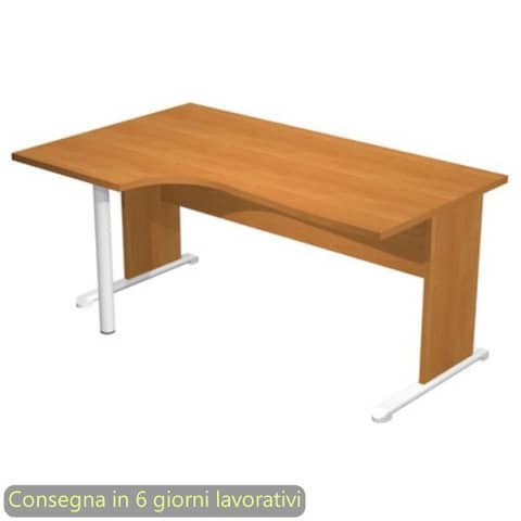 Scrivania penisola sinistra noce chiaro 160×60/80/100xH.72 cm gamba a pannello e piede metallico Presto Compact 009L11/4