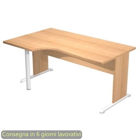 Scrivania penisola sinistra piano faggio 160×60/80/100xH.72 cm gamba a pannello e piede metallico Presto Compact 009L11/6