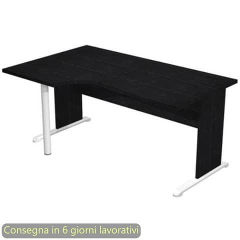 Scrivania penisola sx nero ven. frassino 160×60/80/100xH.72 cm gamba a pannello e piede metallico Presto Compact 009L11/8