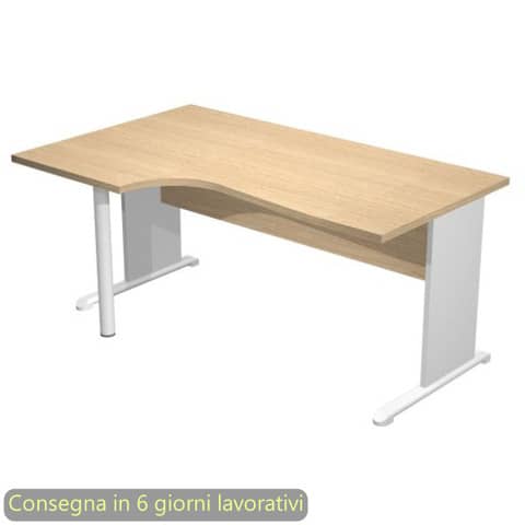 Scrivania penisola sinistra piano rovere 160×60/80/100xH.72 cm gamba a pannello grigia e piede metallico Presto Compact