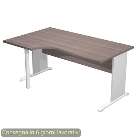 Scrivania penisola sx frassino toscano 160×60/80/100xH.72 cm gamba a pannello grigia e piede metallico Presto Compact