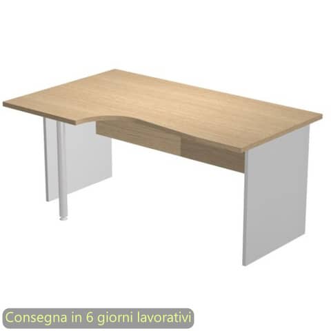 Scrivania penisola sinistra piano rovere 160×60/80/100xH72 cm gamba a pannello grigia – Presto Compact – 009PAN11/C5