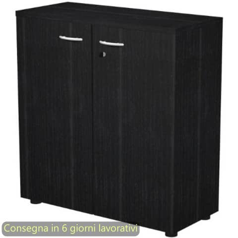 Mobile basso con ante in melaminico con serratura 80x35xH.72 cm Presto Artexport nero frassino – 030-67M/8