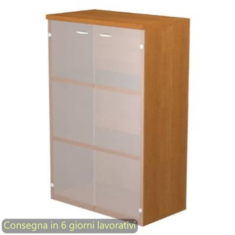 Mobile medio con ante in vetro satinato 80x35xH.120 cm 2 ripiani Presto Artexport noce chiaro – 035-69G/4