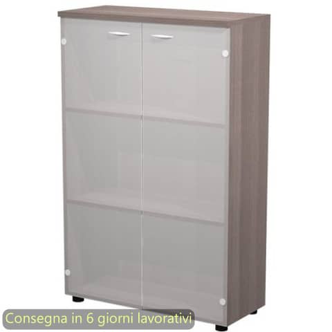 Mobile medio con ante in vetro satinato 80x35xH.120 cm 2 ripiani Presto Artexport frassino toscano – 035-69G/F