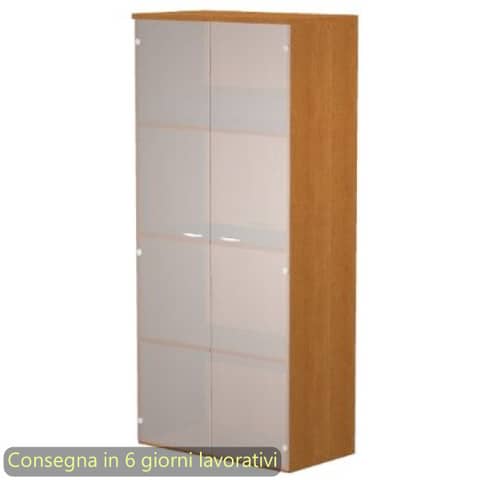 Mobile alto con ante in vetro satinato 80x35xH.180 cm 3 ripiani Presto Artexport noce chiaro – 038-39-75G/4