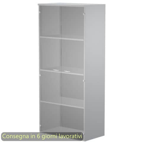 Mobile alto con ante in vetro satinato 80x35xH.180 cm 3 ripiani Presto Artexport grigio – 038-39-75G/9