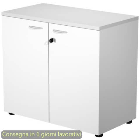 Mobile basso con serratura Presto 80x44xH.72 cm – struttura grigia Artexport ante bianche – 530-67M/3