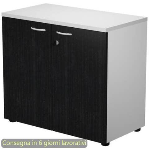 Mobile basso con serratura Presto 80x44xH.72 cm – struttura grigia Artexport ante nere – 530-67M/8