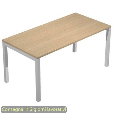 Scrivania piano rovere180x80xH.72,5 cm gamba a ponte metallo grigio alluminio piano rovere – 665/C