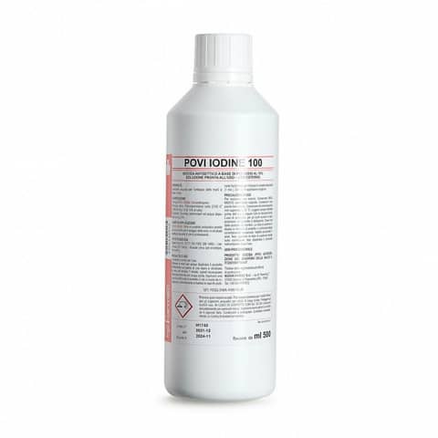Soluzione acquosa pronta all’uso Povi Iodine 100 a base di Iodopovidone 10% PVS 500 ml – JOD006