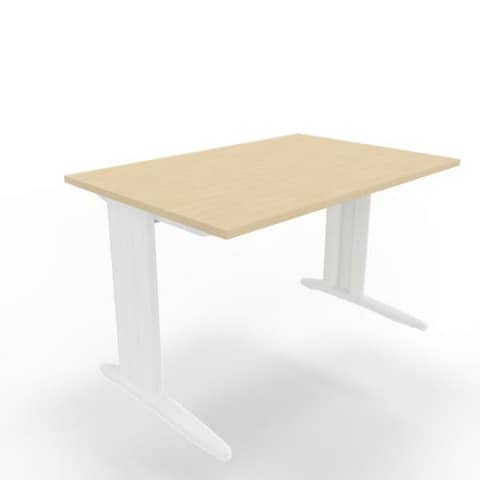 Scrivania piano rovere 120x80xH.75 cm gamba a L in acciaio bianco linea Practika P1 Quadrifoglio – ECSMT120-RK-I