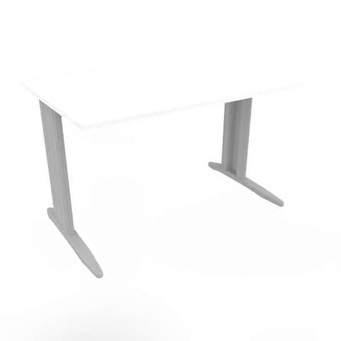 Scrivania piano bianco120x80xH.75 cm gamba a L in acciaio argento linea Practika P1 Quadrifoglio – ECSMT120-BA-A