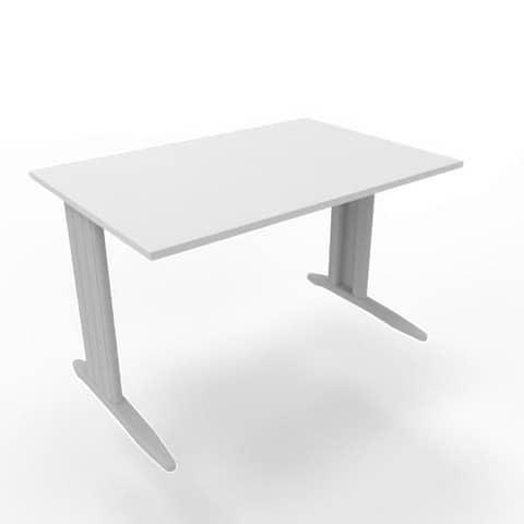 Scrivania piano grigio 120x80xH.75 cm gamba a L in acciaio argento linea Practika P1 Quadrifoglio – ECSMT120-GR-A