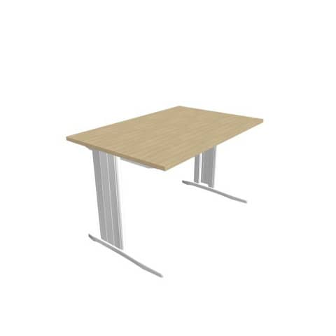 Scrivania piano rovere 120x80xH.75 cm gamba a L in acciaio argento linea Practika P1 Quadrifoglio – ECSMT120-RK-A