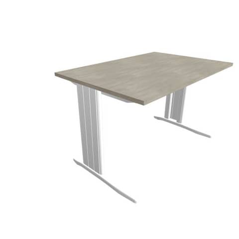 Scrivania piano cemento 120x80xH.75 cm gamba a L in acciaio argento linea Practika P1 Quadrifoglio – ECSMT120-CL-A