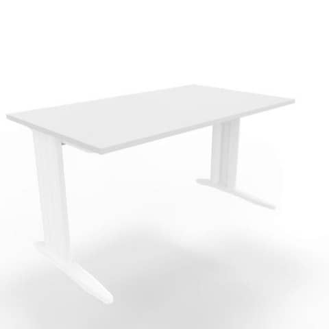 Scrivania piano grigio 140x80xH.75 cm gamba a L in acciaio bianco linea Practika P1 Quadrifoglio – ECSMT140-GR-I