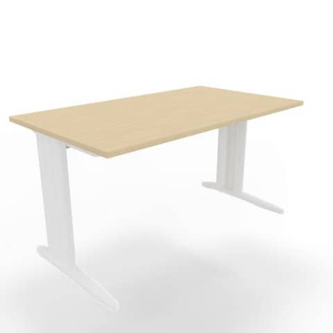 Scrivania piano rovere 140x80xH.75 cm gamba a L in acciaio bianco linea Practika P1 Quadrifoglio – ECSMT140-RK-I