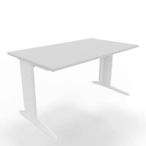 Scrivania piano cemento 140x80xH.75 cm gamba a L in acciaio bianco linea Practika P1 Quadrifoglio – ECSMT140-CL-I