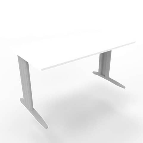 Scrivania piano bianco 140x80xH.75 cm gamba a L in acciaio argento linea Practika P1 Quadrifoglio – ECSMT140-BA-A