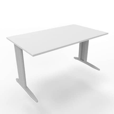 Scrivania piano grigio 140x80xH.75 cm gamba a L in acciaio argento linea Practika P1 Quadrifoglio – ECSMT140-GR-A