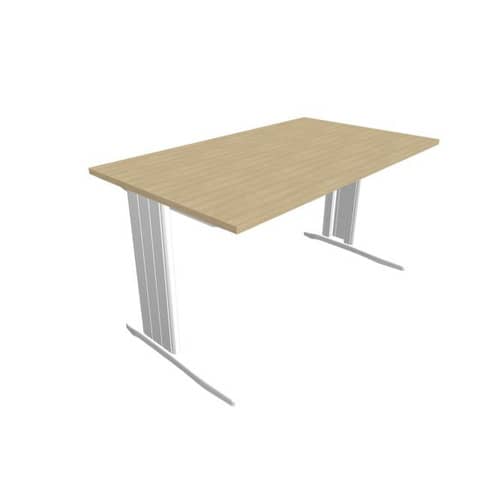 Scrivania piano rovere 140x80xH.75 cm gamba a L in acciaio argento linea Practika P1 Quadrifoglio – ECSMT140-RK-A