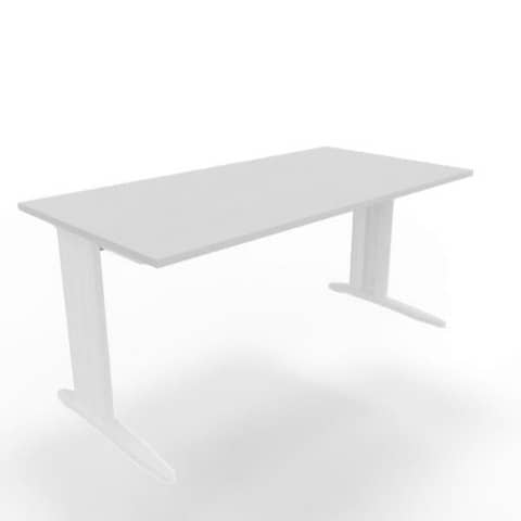 Scrivania piano grigio 160x80xH.75 cm gamba a L in acciaio bianco linea Practika P1 Quadrifoglio – ECSMT160-GR-I