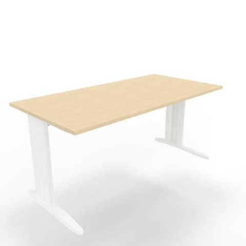 Scrivania piano rovere 160x80xH.75 cm gamba a L in acciaio bianco linea Practika P1 Quadrifoglio – ECSMT160-RK-I