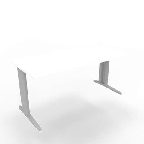 Scrivania piano bianco 160x80xH.75 cm gamba a L in acciaio argento linea Practika P1 Quadrifoglio – ECSMT160-BA-A