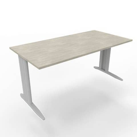 Scrivania piano cemento 160x80xH.75 cm gamba a L in acciaio argento linea Practika P1 Quadrifoglio – ECSMT160-CL-A