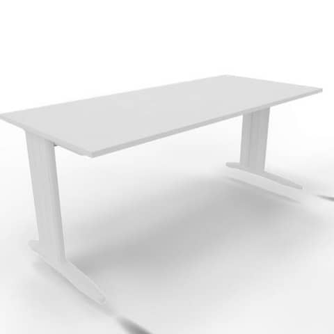 Scrivania piano bianco 180x80xH.75 cm gamba a L in acciaio bianco linea Practika P1 Quadrifoglio – ECSMT180-BA-I