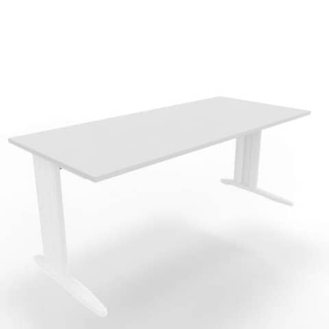 Scrivania piano grigio 180x80xH.75 cm gamba a L in acciaio bianco linea Practika P1 Quadrifoglio – ECSMT180-GR-I