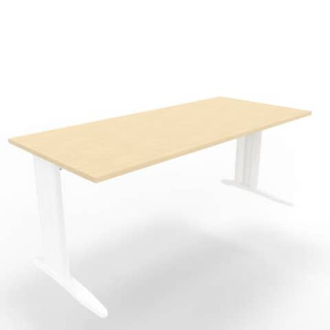 Scrivania piano rovere 180x80xH.75 cm gamba a L in acciaio bianco linea Practika P1 Quadrifoglio – ECSMT180-RK-I