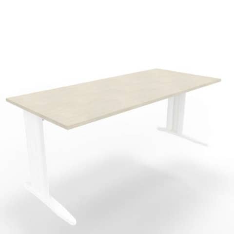 Scrivania piano cemento 180x80xH.75 cm gamba a L in acciaio bianco linea Practika P1 Quadrifoglio – ECSMT180-CL-I