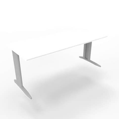 Scrivania piano bianco 180x80xH.75 cm gamba a L in acciaio argento linea Practika P1 Quadrifoglio – ECSMT180-BA-A