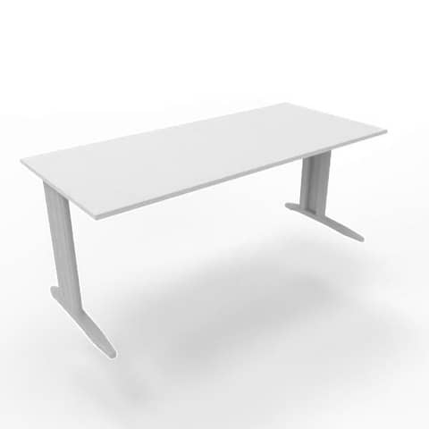 Scrivania piano grigio 180x80xH.75 cm gamba a L in acciaio argento linea Practika P1 Quadrifoglio – ECSMT180-GR-A