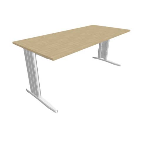 Scrivania piano rovere 180x80xH.75 cm gamba a L in acciaio argento linea Practika P1 Quadrifoglio – ECSMT180-RK-A