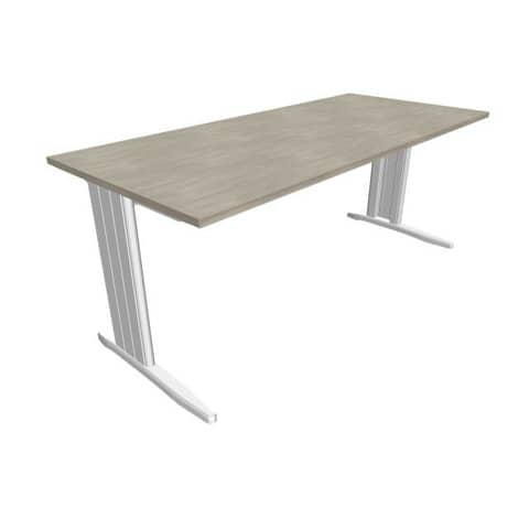 Scrivania piano cemento 180x80xH.75 cm gamba a L in acciaio argento linea Practika P1 Quadrifoglio – ECSMT180-CL-A