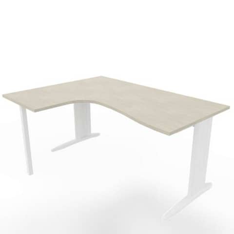 Scrivania penisola a sx piano cemento 160x120xH.75 cm gamba a L in acciaio bianco linea Practika P1 ECSMT16S-CL-I