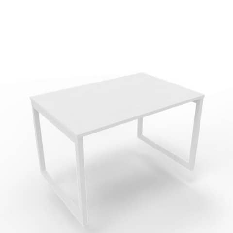 Scrivania piano bianco 120x80xH.75 cm gamba ad anello in acciaio bianco linea Practika P2 Quadrifoglio – ECSAT120-BA-I