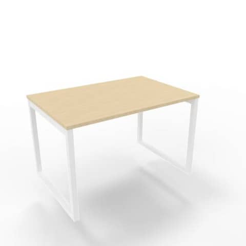 Scrivania piano rovere 120x80xH.75 cm gamba ad anello in acciaio bianco linea Practika P2 Quadrifoglio – ECSAT120-RK-I